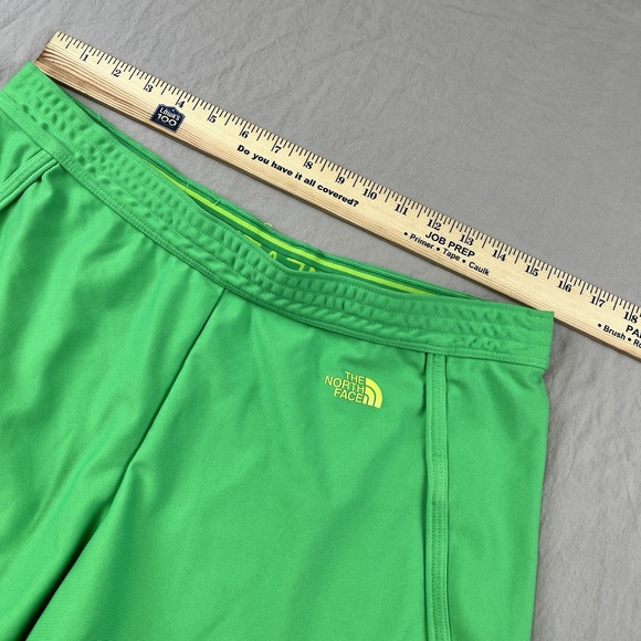 NORTH FACE Sunriser Logo Shorts Womens Large Green Split Hem Running Performance - Picture 5 of 9